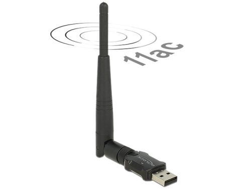 Delock USB 2.0-s, kétsávos WLAN ac/a/b/g/n Nano Stick, 433 Mbps, külső antennával