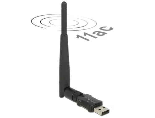 Delock USB 2.0-s, kétsávos WLAN ac/a/b/g/n Nano Stick, 433 Mbps, külső antennával (DL-12462)