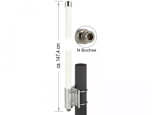 Delock LoRa 868 MHz-es antenna N Jack 8 dBi 147,7 cm-es irányítatlan, fix falra,oszlopra szerelhető (DL-12504)