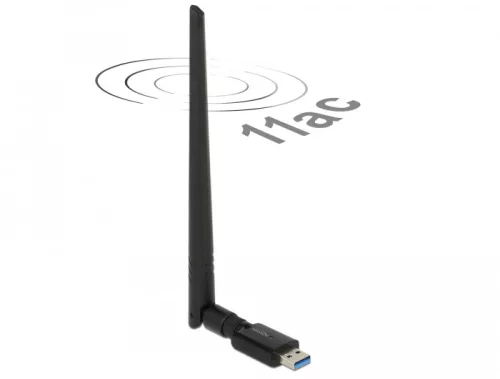 Delock USB 3.0-s, kétsávos WLAN ac/a/b/g/n adapter, 867 + 300 Mbps, külso antennával (DL-12535)