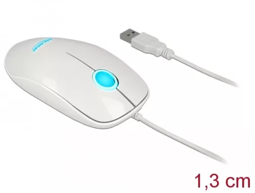 Delock Optika LED-es egér 3 gombos, A-típusú USB, fehér színu (DL-12537)