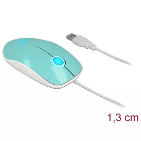  Delock Optika LED-es egér 3 gombos, A-típusú USB, türkiz színu (DL-12538)