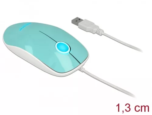 Delock Optika LED-es egér 3 gombos, A-típusú USB, türkiz színu (DL-12538)