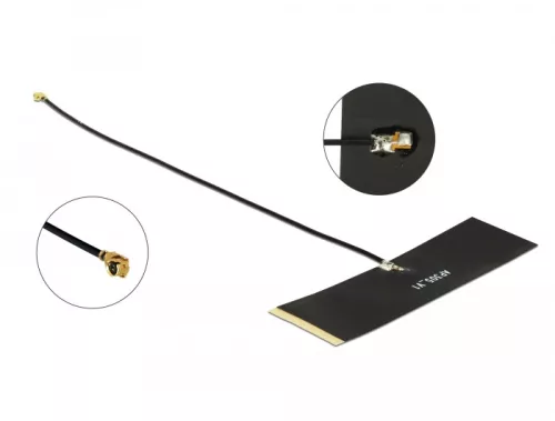 Delock TETRA 430 - 470 MHz Antenna, MHF  I csatlakozódugó, 0 dBi, 15 cm-es NYÁK-lap, fekete, öntapad (DL-12539)