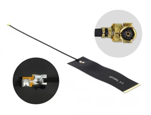 Delock LoRa Antenna 863-928 MHz, MHF  I csatlakozódugó, 1,68 dBi, 15 cm-es 1.13 FPC NYÁK-lap, fekete (DL-12540)