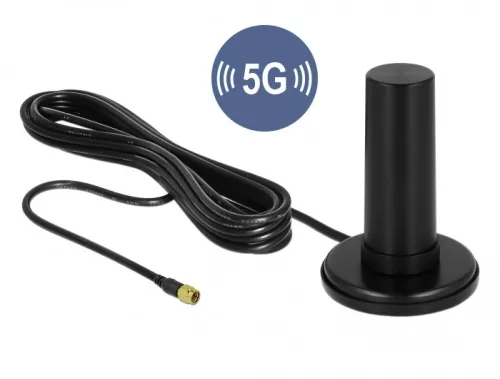 Delock 5G LTE antenna SMA-dugó 0 - 3 dBi irányítatlan, rögzített, mágneses talppal és csatlakozókábe (DL-12590)