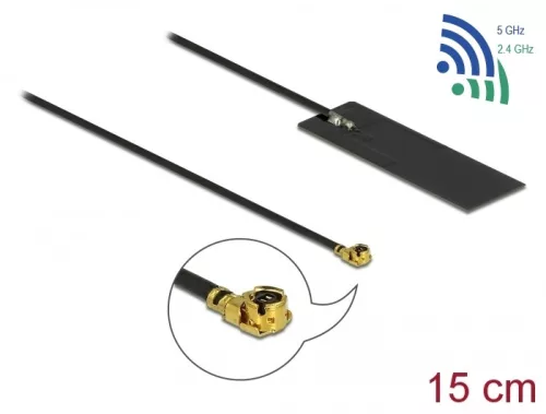 Delock WLAN 802.11 ac/ax/a/h/b/g/n Antenna, MHF  I csatlakozódugó, 2 - 4 dBi, 15 cm-es NYÁK-lap, bel (DL-12608)