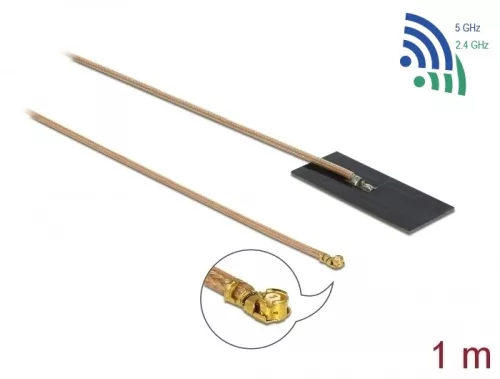 Delock WLAN 802.11 ac/ax/a/h/b/g/n Antenna, MHF  I csatlakozódugó, 0,5 - 1,2 dBi, RG-178 1 m-es NYÁK (DL-12609)