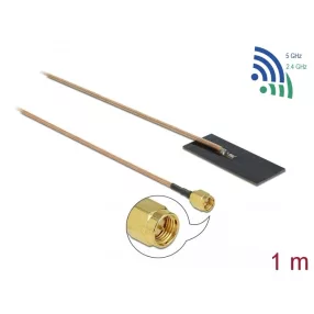   Delock WLAN 802.11 ac/ax/a/h/b/g/n Antenna, SMA csatlakozódugó, 0,5 - 1,2 dBi, RG-178 1 m-es NYÁK-la (DL-12610)