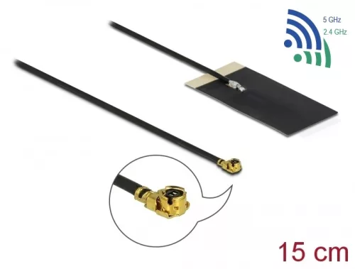 Delock WLAN 802.11 ac/ax/a/h/b/g/n Antenna, MHF  I csatlakozódugó, 2,7 - 3,0 dBi, 1.13 15 cm-es NYÁK (DL-12611)