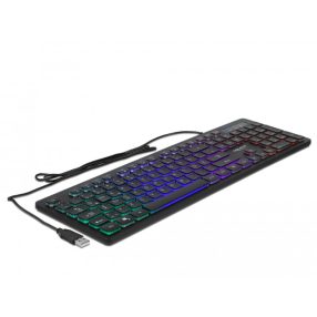   Delock NÉMET USB csatlakozós, 1,5 m hosszú vezetékes klaviatúra RGB megvilágítással (DL-12625)