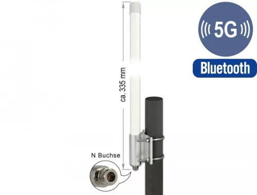 Delock 5G LTE antenna N hüvely -2,14 - 2,93 dBi 33,5 cm-es rögzített, falra és rúdra szerelhető, min (DL-12631)