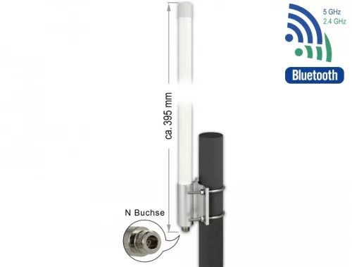 Delock WLAN kettős sávú 802.11 ac/ax/a/b/g/n Antenna N hüvely 6,2 - 8,0 dBi 39,5 cm átmérőjű, rögzít (DL-12632)