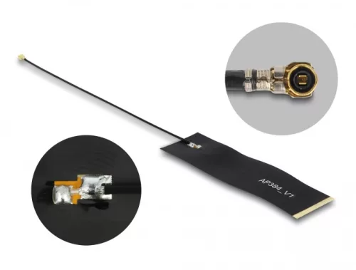 Delock LoRa Antenna 863 - 928 MHz, MHF  4 csatlakozódugó, 1,68 dBi, 15 cm-es 1.13 FPC NYÁK-lap, fekete, öntapadós (DL-12648)