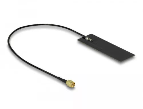 Delock WLAN WiFi 6 802.11 ac/ax/a/h/b/g/n Antenna, RP-SMA csatlakozódugó, 2 - 4 dBi, 15 cm-es NYÁK-lap, belső öntapadós (DL-12649)