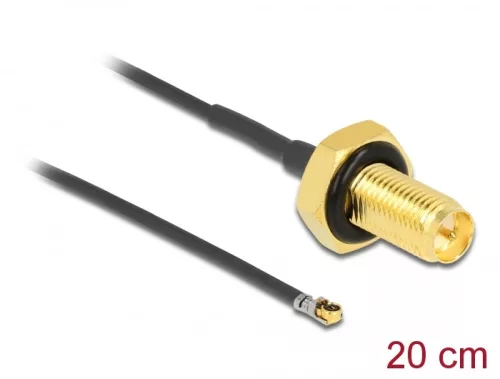 Delock Antenna kábel RP-SMA anya válaszfali csatlakozóval apa MHF  4L LK-dugó 1.37 20 cm menethossz (DL-12657)