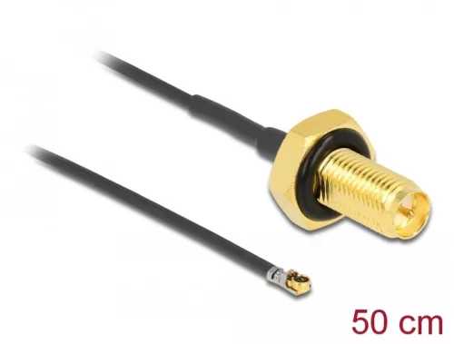 Delock Antenna kábel RP-SMA anya válaszfali csatlakozóval apa MHF  4L LK-dugó 1.37 50 cm menethossz (DL-12661)
