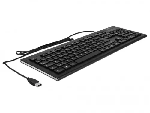 Delock NÉMET 1,5 m vezetékkel ellátott fekete USB klaviatúra (Water-Drop) (DL-12672)