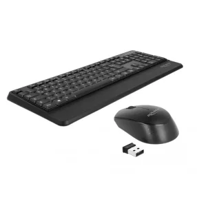   Delock NÉMET Vezetéknélküli fekete (csukló pihentetovel) USB klaviatúra és egér készlet 2,4 GHz (DL-12674)