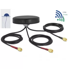   Delock LTE MIMO két sávos, kültéri, fekete WLAN 802.11 ac/ax/a/h/b/g/n antenna 3 db. SMA apa RG-174, (DL-12676)