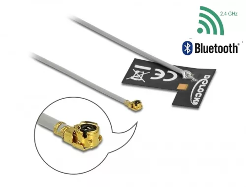Delock WLAN 802.11 b/g/n Antenna, MHF  I csatlakozódugó, 2 dBi, 1.13 10 cm-es NYÁK-lap, belső öntapa (DL-12693)