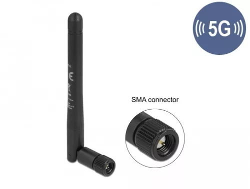 Delock 5G 3,3 - 5,0 GHz antenna SMA apa -1,0 - 4,5 dBi 10,9 cm hosszú kétirányú billenő csatlakozáss (DL-12711)