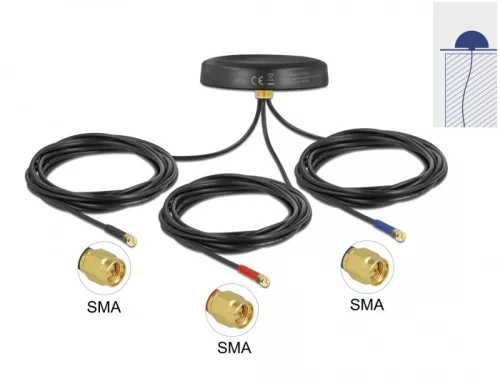 Delock Többszárú LTE UMTS GSM GNSS antenna 3 db. SMA apa mindenirányú tető csatlakozással, kültéri f (DL-12717)