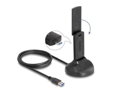 Delock Wi-Fi 6E duális Band WLAN USB adapter AX5400 (2 x 2402 + 574 Mbps)