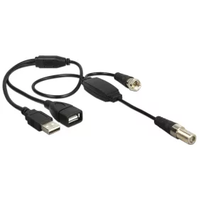   Delock Antenna kábel F Jack > F Plug, phantom táp 5 V USB-ről 22 cm (DL-13006)