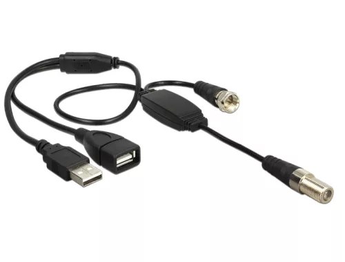 Delock Antenna kábel F Jack > F Plug, phantom táp 5 V USB-ről 22 cm (DL-13006)