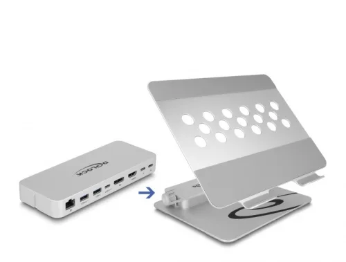 Delock Tablet és Laptop állvány beépített dokkoló állomással 4K - HDMI / DisplayPort / LAN / Hub / HDR / PD (DL-18442)