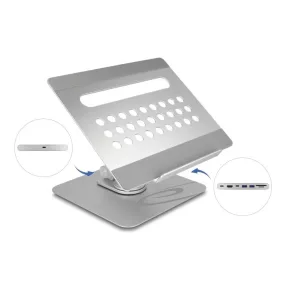  Delock Tablet és laptop állvány beépített dokkoló állomással 4K - HDMI / Kártyaolvasó / Hub / PD 3.0 90 W - 360  forgatható (DL-18457)