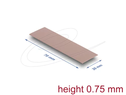 Delock Hővezető párna 70 x 20 x 0,75 mm M.2 modulokhoz 3,0 W/mK   nem szilikon anyagú