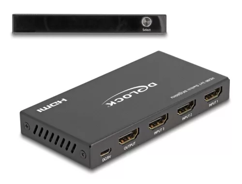 Delock HDMI kapcsoló 3 x HDMI bemenet - 1 x HDMI kimenet 8K 60 Hz (DL-18603)