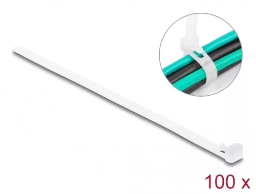 Delock Újrahasználható kábelkötegelő H 200 x Sz 7,2 mm 100 db. Fehér (DL-18644)
