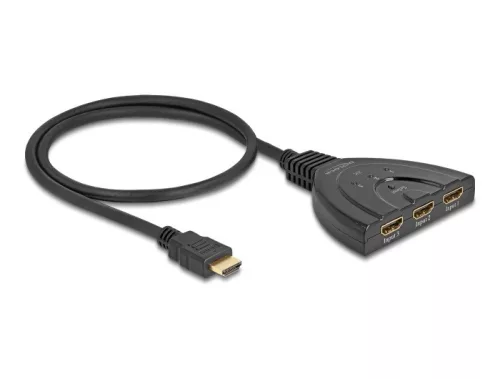 Delock HDMI switch 3 x HDMI bemenet - 1 x HDMI kimenet 8K 60 Hz, integrált kábellel 60 cm (DL-18649)