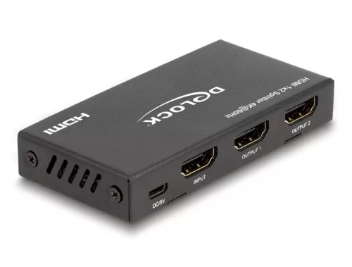 Delock HDMI elosztó 1 x HDMI megoszlik 2 x HDMI-vé, 4K 60 Hz kimenettel és downscalerrel (DL-18651)