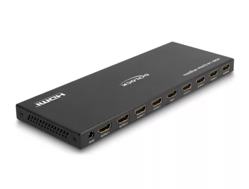 Delock HDMI elosztó 1 x HDMI megoszlik 8 x HDMI-vé, 4K 60 Hz kimenettel és downscalerrel (DL-18654)