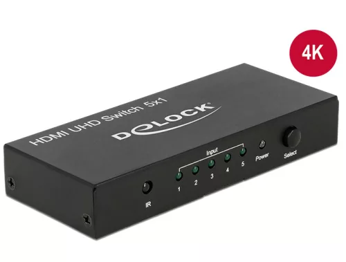 Delock HDMI UHD-kapcsoló, 5 x HDMI-bemenet > 1 x HDMI-kimenet, 4K (DL-18685)