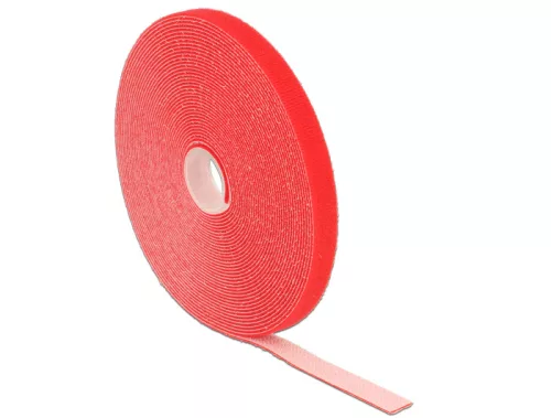 Delock Hurkolható rögzítok, 10 m x 13 mm (H x Sz) tekercs, piros (DL-18720)