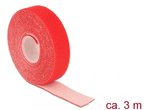 Delock Hurkolható rögzítők, 3 m x 20 mm (H x Sz) tekercs, piros (DL-18722)