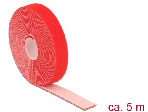 Delock Hurkolható rögzítők, 5 m x 20 mm (H x Sz) tekercs, piros (DL-18723)