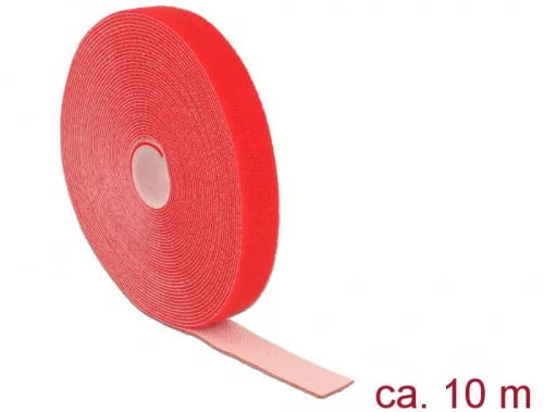 Delock Hurkolható rögzítők, 10 m x 20 mm (H x Sz) tekercs, piros (DL-18724)