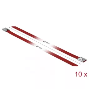   Delock Rozsdamentes Acél Kábelkötegek Hossza 400 x Szélesség 7,9 mm piros 10 db. (DL-18783)