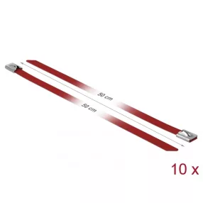   Delock Rozsdamentes Acél Kábelkötegek Hossza 500 x Szélesség 7,9 mm piros 10 db. (DL-18784)