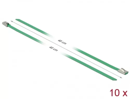 Delock Rozsdamentes Acél Kábelkötegek Hossza 400 x Szélesség 4,6 mm zöld 10 db. (DL-18803)
