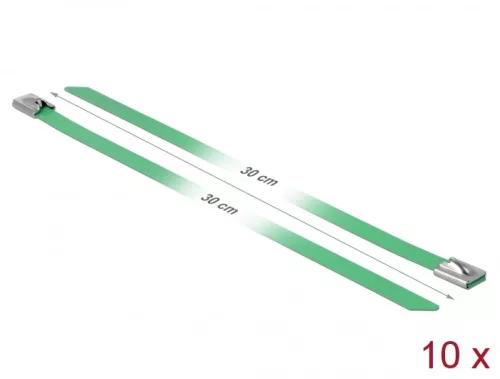 Delock Rozsdamentes Acél Kábelkötegek Hossza 300 x Szélesség 7,9 mm zöld 10 db. (DL-18806)