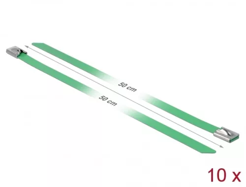 Delock Rozsdamentes Acél Kábelkötegek Hossza 500 x Szélesség 7,9 mm zöld 10 db. (DL-18808)