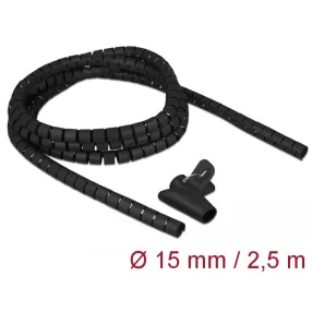   Delock Spirális kábelburkolat behúzó eszközzel 2,5 m x 15 mm fekete (DL-18835)