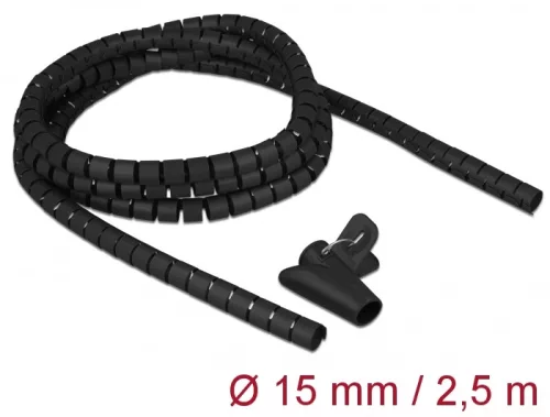 Delock Spirális kábelburkolat behúzó eszközzel 2,5 m x 15 mm fekete (DL-18835)